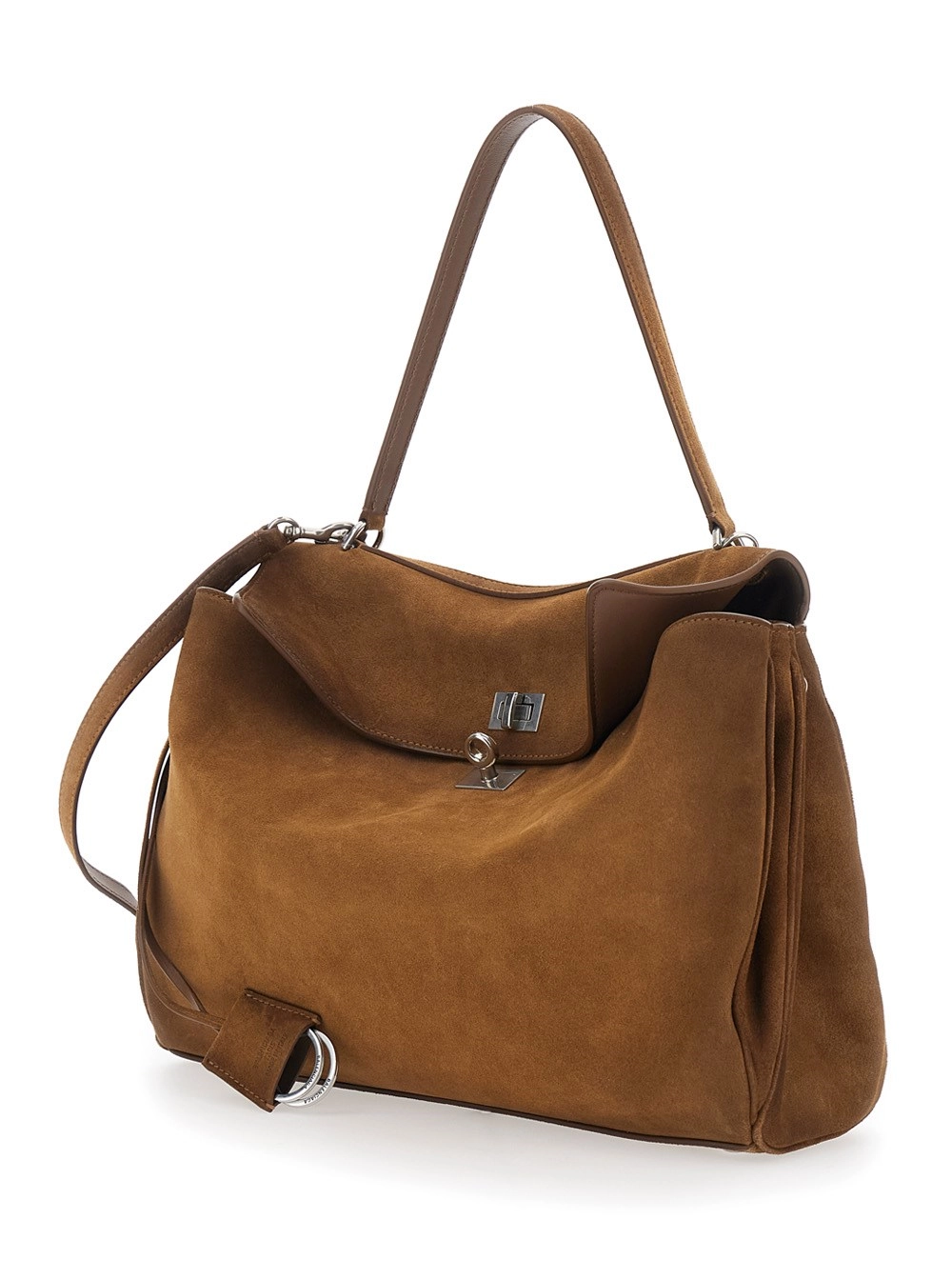 Balenciaga Borsa a Spalla 'Rodeo Media' con Tracolla Removibile in Suede Marrone Donna, view 2