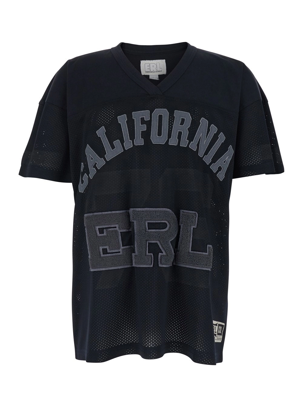 Erl T-Shirt Nera con Scollo a V e Maxi Stampa Logo sul Fronte in Cotone Uomo