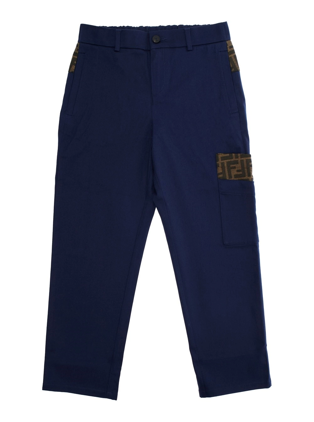 Fendi kids Pantalone con Vita Elasticizzata sul Retro e Decorazione FF in Cotone Blu Bambinio