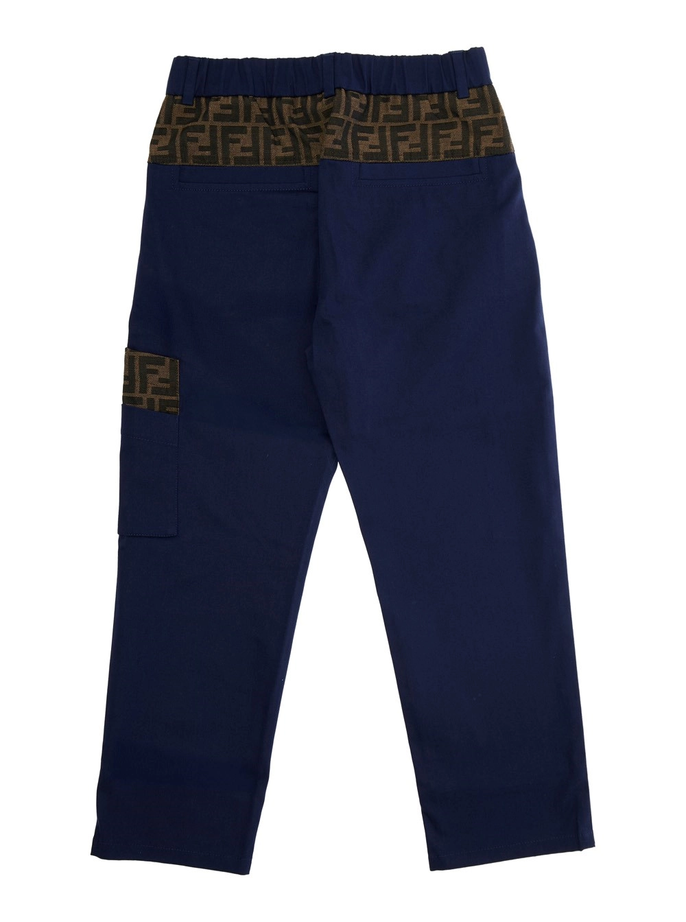 Fendi kids Pantalone con Vita Elasticizzata sul Retro e Decorazione FF in Cotone Blu Bambinio, view 2