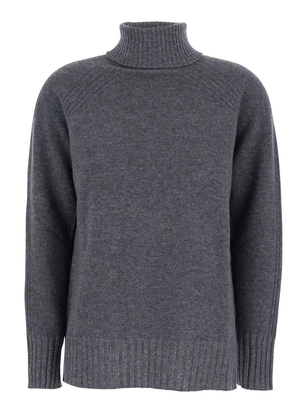 Twinset Maglione a Collo Alto con Dettagli a Coste in Lana Grigio donna