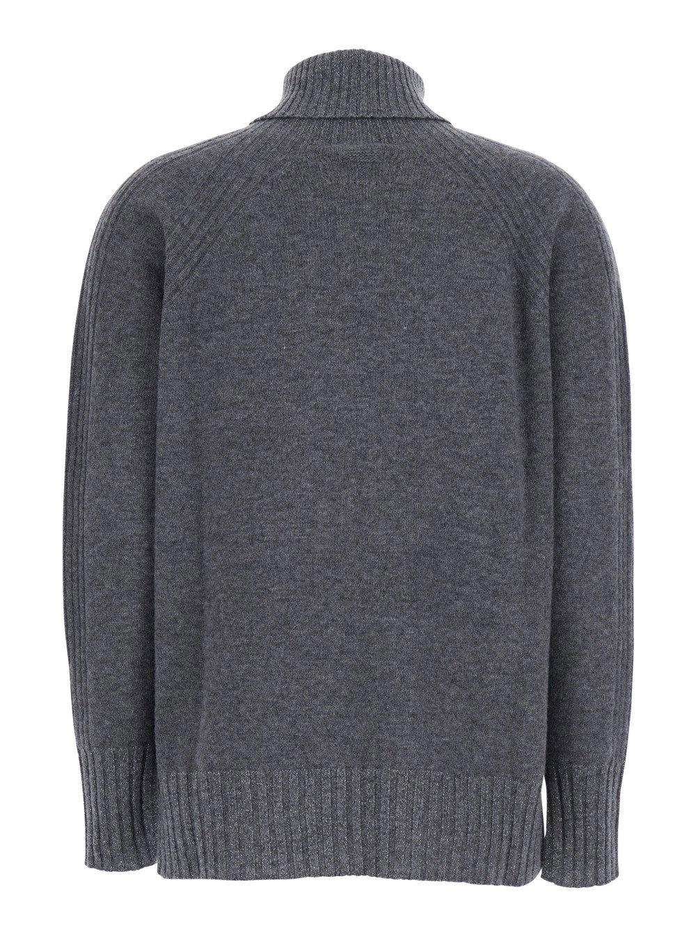 Twinset Maglione a Collo Alto con Dettagli a Coste in Lana Grigio donna, view 2