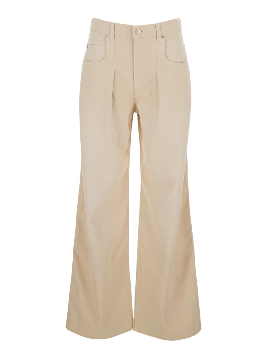 Isabel Marant Jeans 'Rodayna' con Patch Logo sul Retro e Gamba Ampia in Denim Beige Donna
