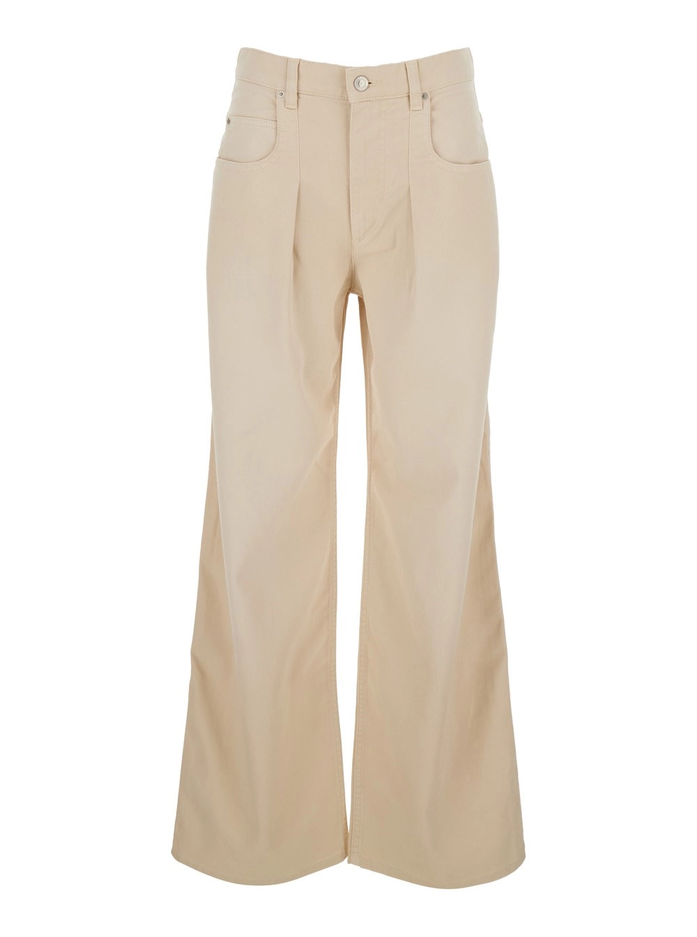 Isabel Marant Jeans 'Rodayna' con Patch Logo sul Retro e Gamba Ampia in Denim Beige Donna