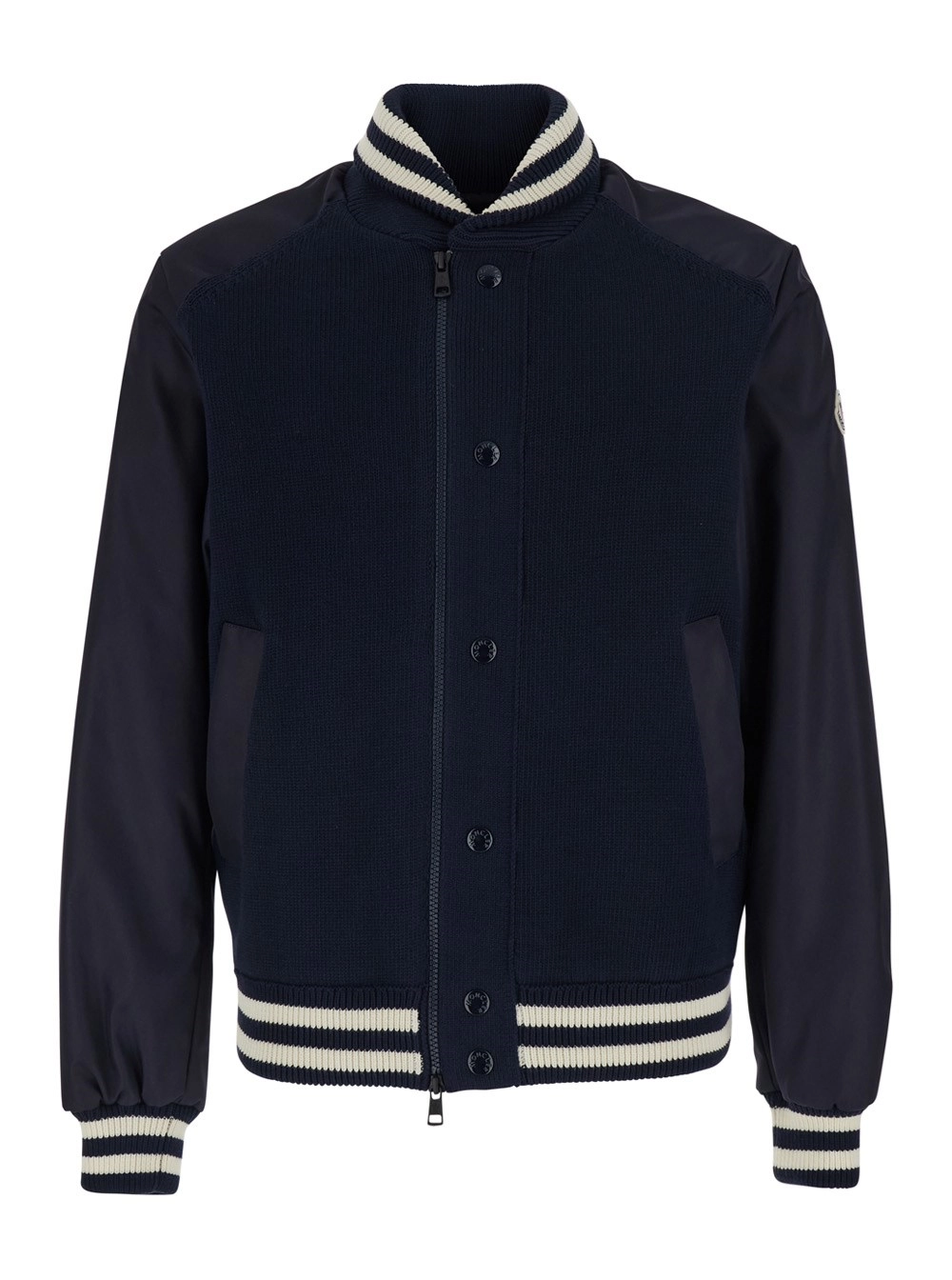 Moncler CARDIGAN Blu con Zip e Collo Alto in Polyamide Uomo