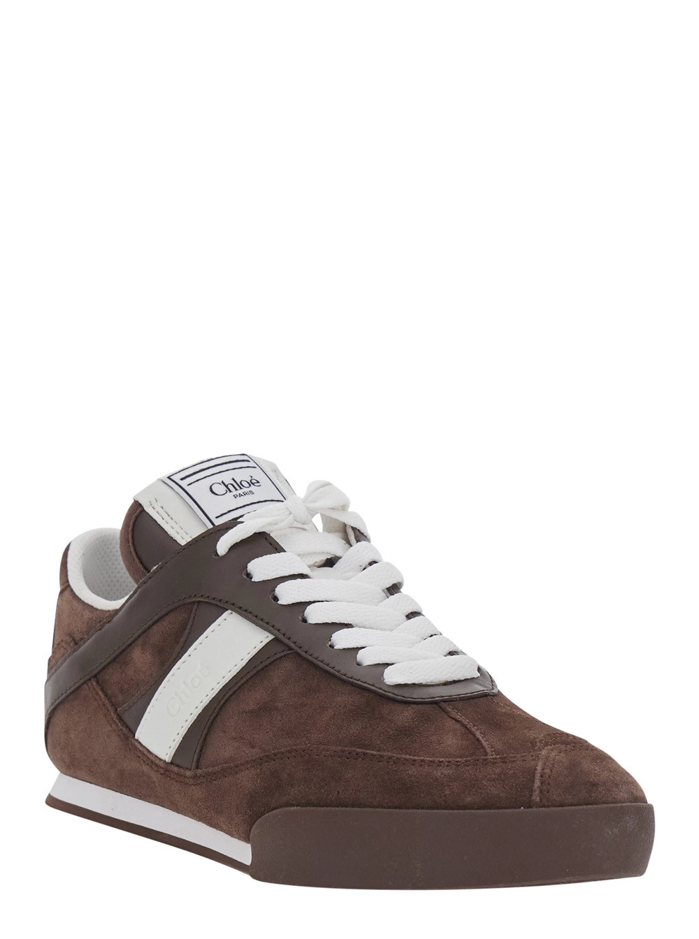 Chloé Sneakers Low Top con Patch Logo sulla Linguetta in Pelle Scamosciata Marroni Donna, view 2
