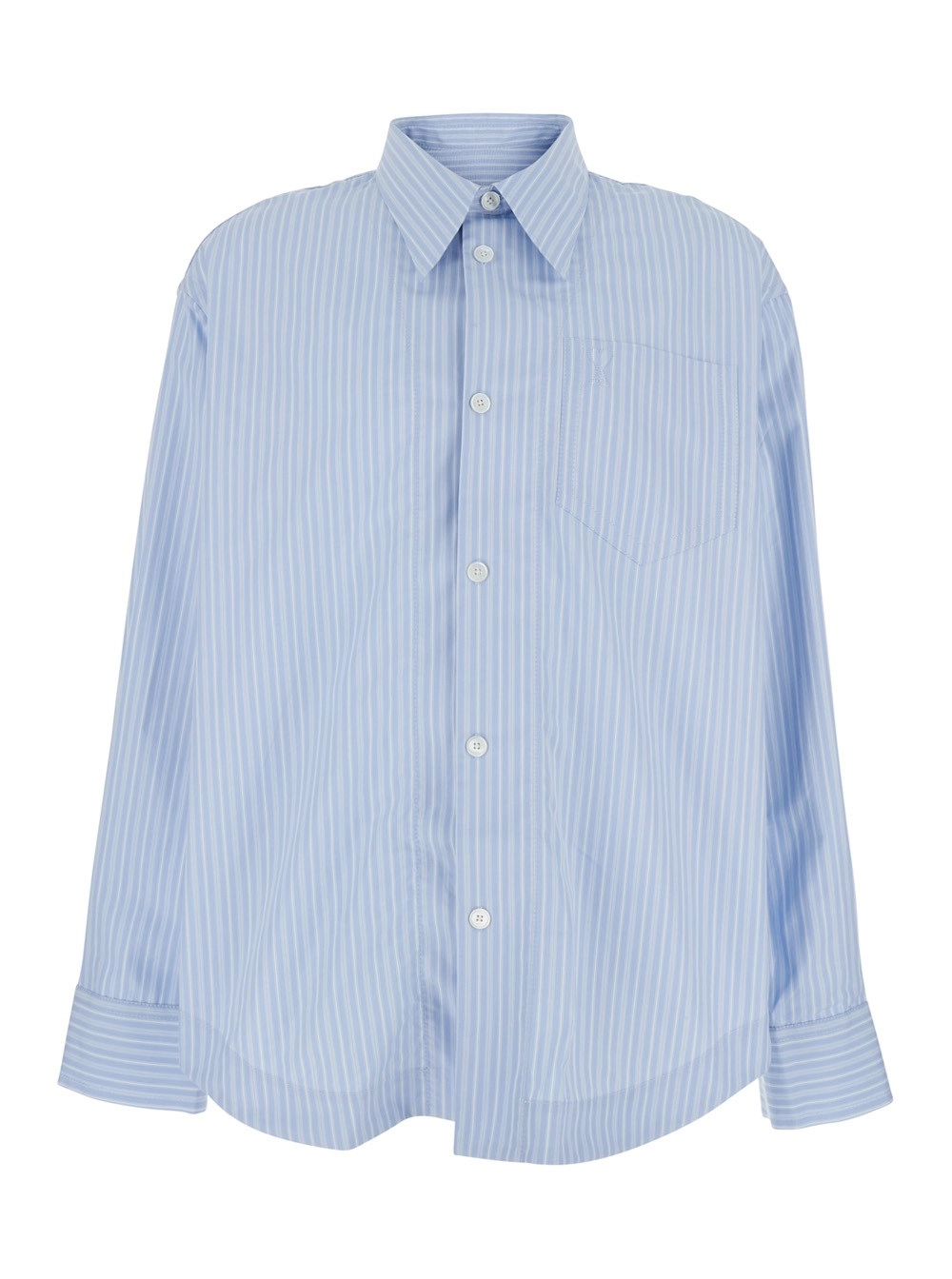 AMI Paris Camicia con Colletto Classico e Motivo a Righe in Cotone Azzurra Uomo