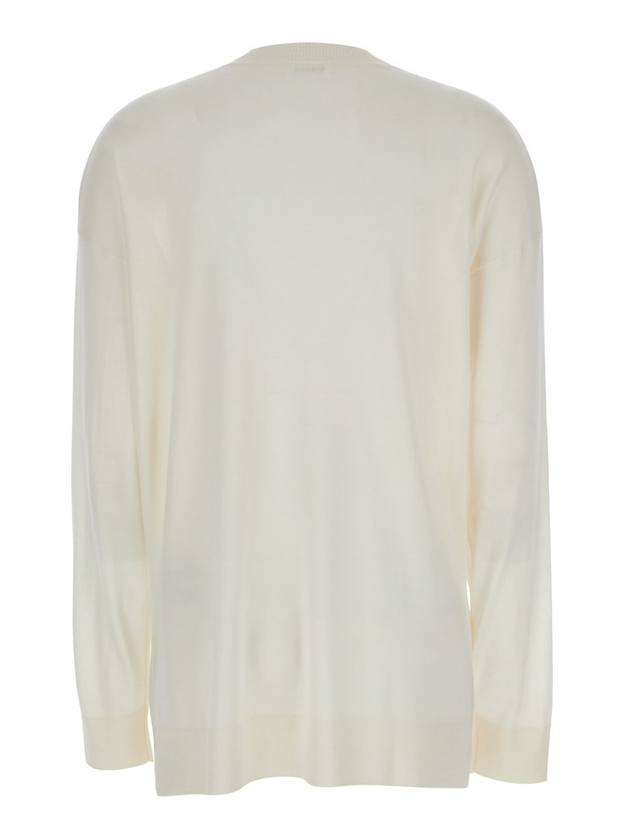 P.A.R.O.S.H. Maglia Girocollo a Maniche Lunghe in Misto Lana e Seta Bianca Donna, view 2