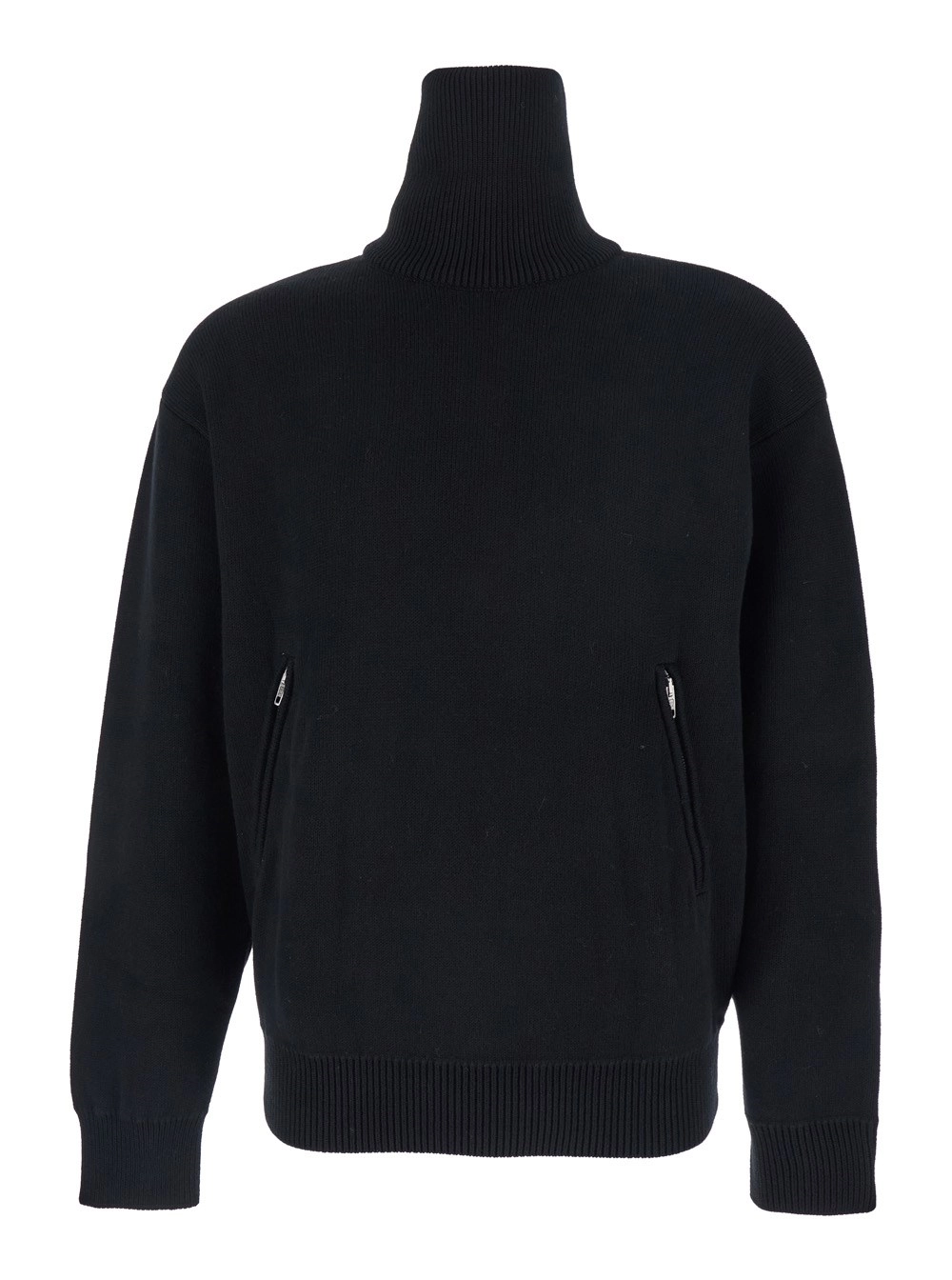 Balenciaga Maglione a Collo Alto con Chiusura con Mezza Zip sul Retro in Misto Cotone Stretch Nero Donna