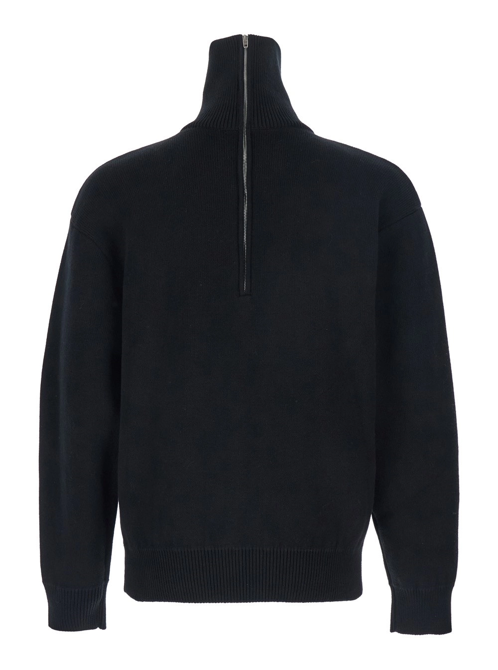Balenciaga Maglione a Collo Alto con Chiusura con Mezza Zip sul Retro in Misto Cotone Stretch Nero Donna, view 2