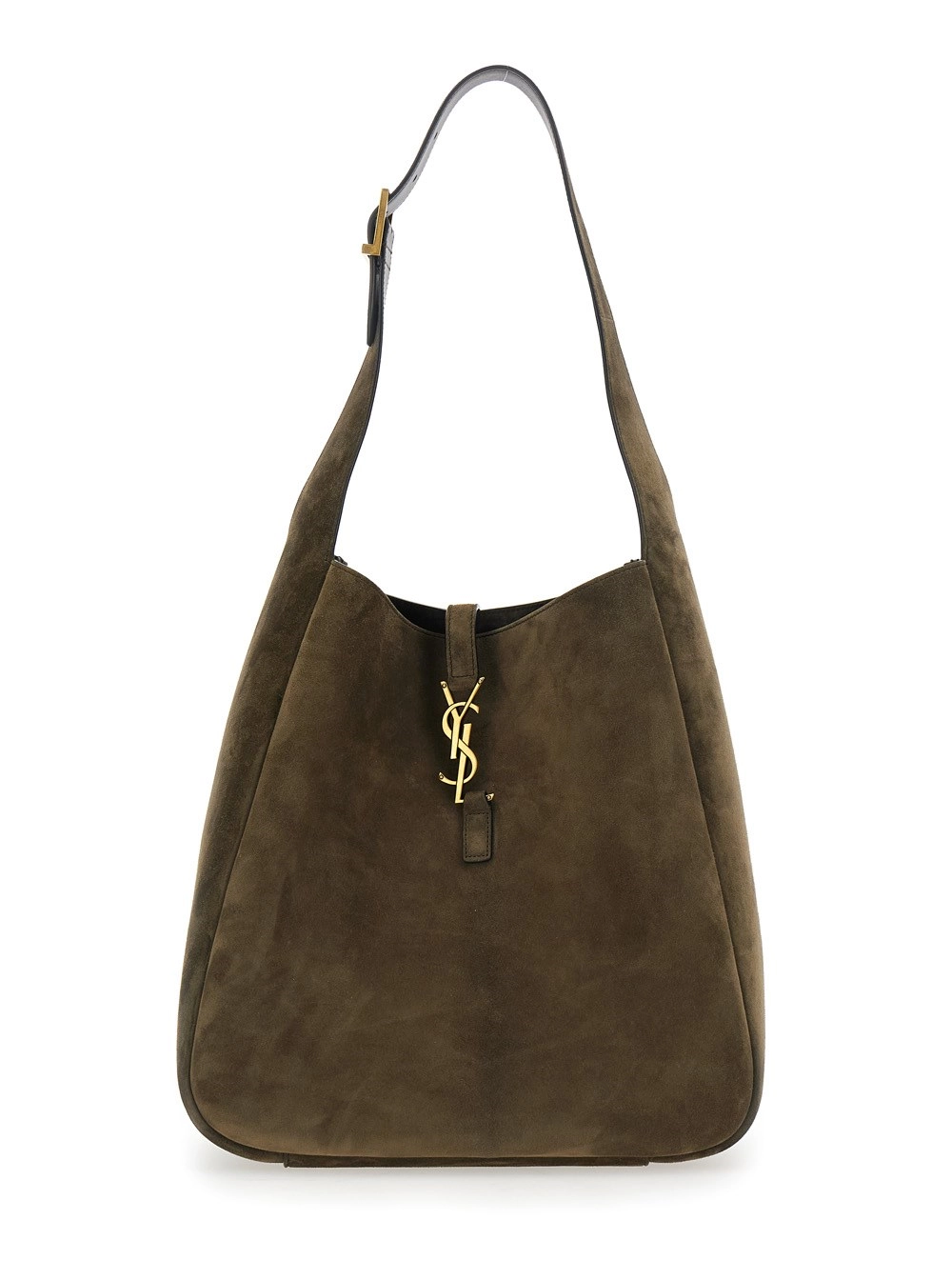 Saint Laurent Borsa a spalla 'Le 5 a 7' con Placca Triomphe sul Fronte in Suede Verde Donna