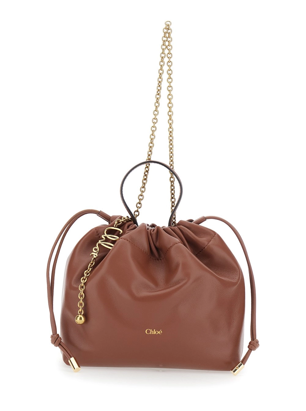 Chloé Borsa a Spalla 'Icons' con Chiusura con Coulisse e Tracolla a Catena in Pelle Marrone Donna