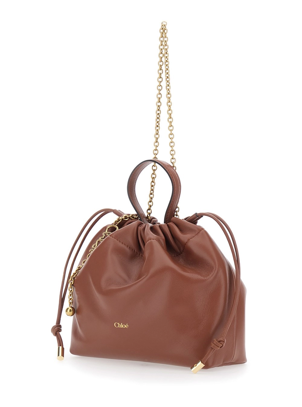 Chloé Borsa a Spalla 'Icons' con Chiusura con Coulisse e Tracolla a Catena in Pelle Marrone Donna, view 2