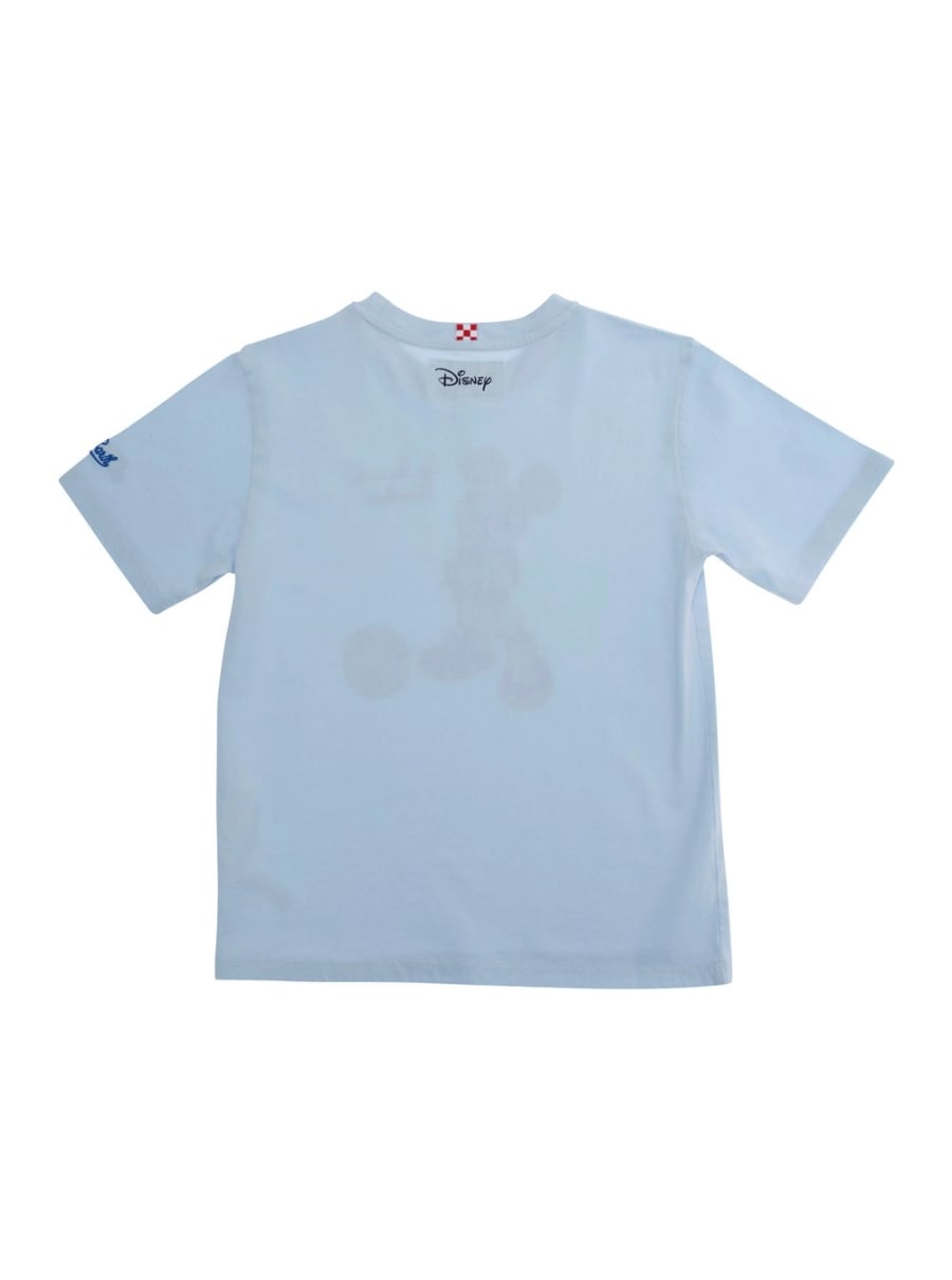Mc2 saint barth kids T-shirt girocollo con maxi stampa sul fronte e logo lettering sulla manica in cotone azzurra bambina, view 2