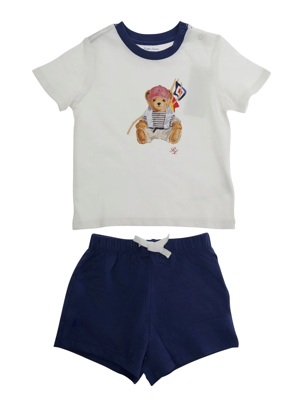 Polo ralph lauren kids KNIT-SHORT SET-OUTFIT SET Bianco Completo con T-Shirt e Pantaloni in Cotone Bambino