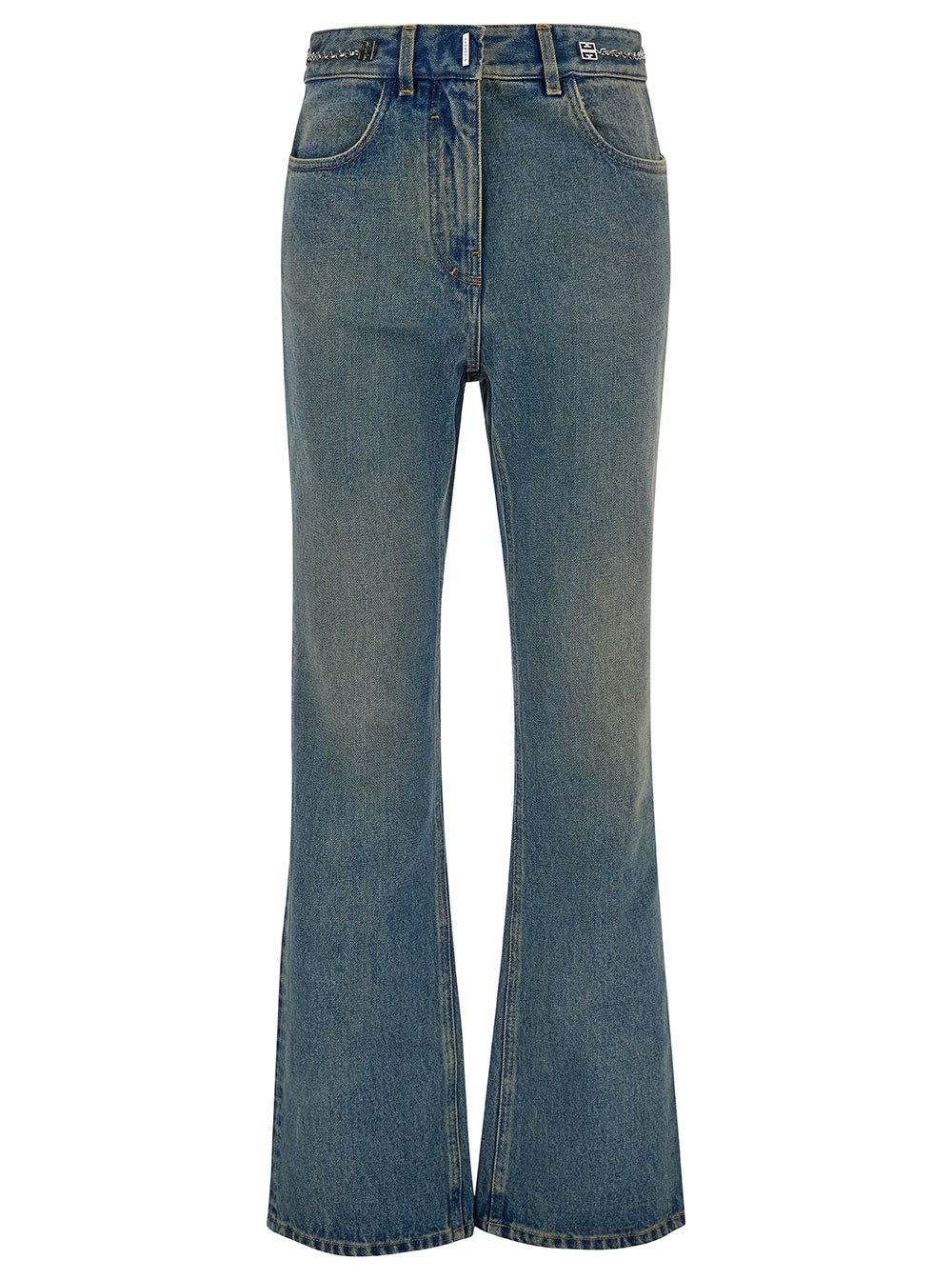 Givenchy Jeans Bootcut con Dettaglio 4G in Denim Effetto Vintage Azzurro Donna