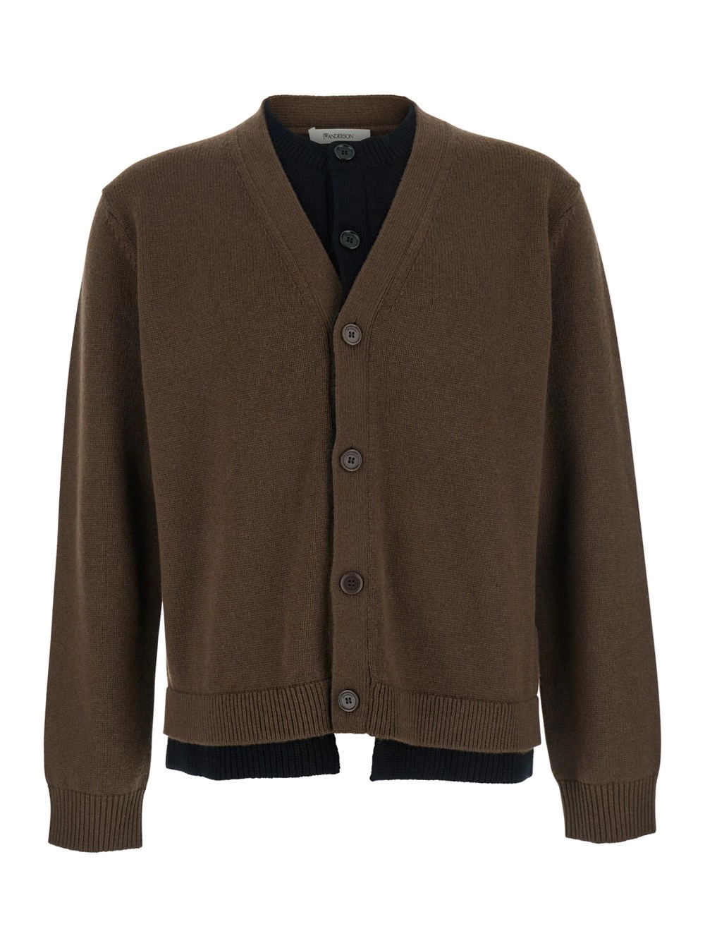 JW Anderson Cardigan con Design a Strati e Scollo a V in Tessuto Marrone Uomo