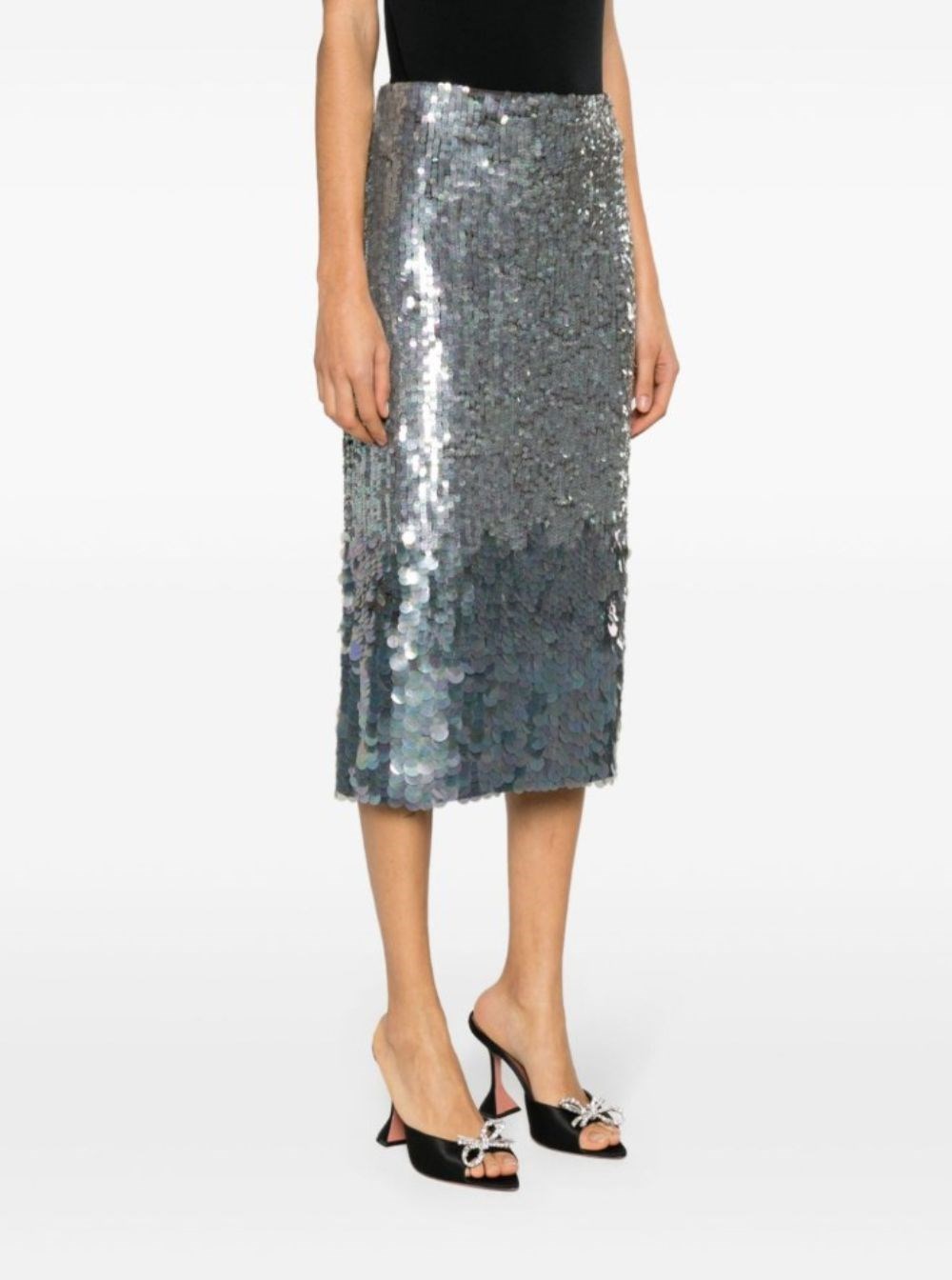 P.A.R.O.S.H. Gonna Midi con Paillettes All-Over in Poliammide Stretch Grigio Donna