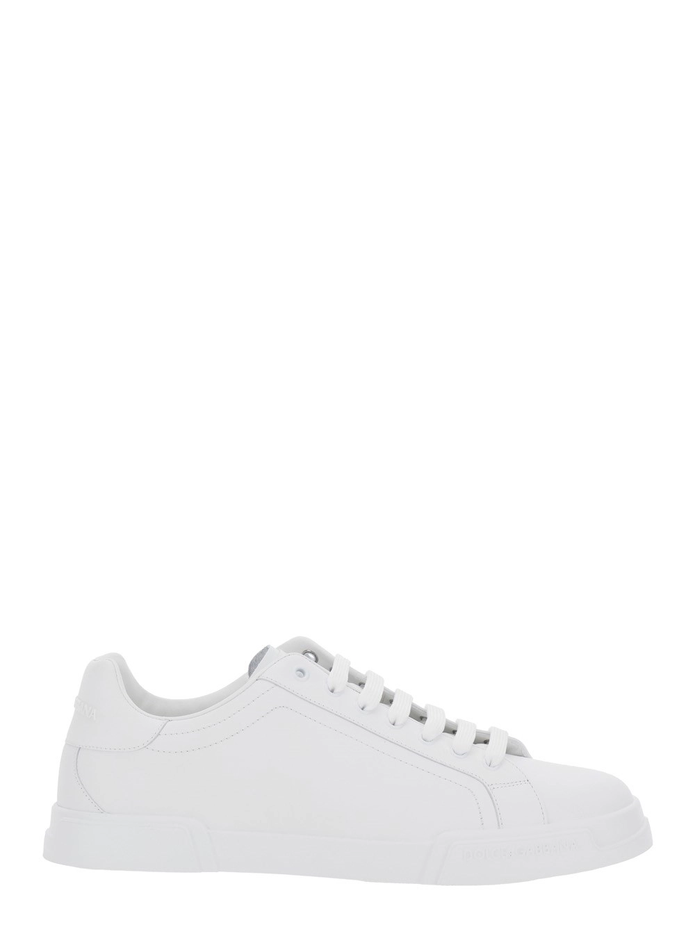 Dolce & Gabbana Sneaker 'Portofino Light' con Patch Logo sulla Linguetta e Logo Lettering Tono su Tono sul Tallone in Pelle Bianca Uomo