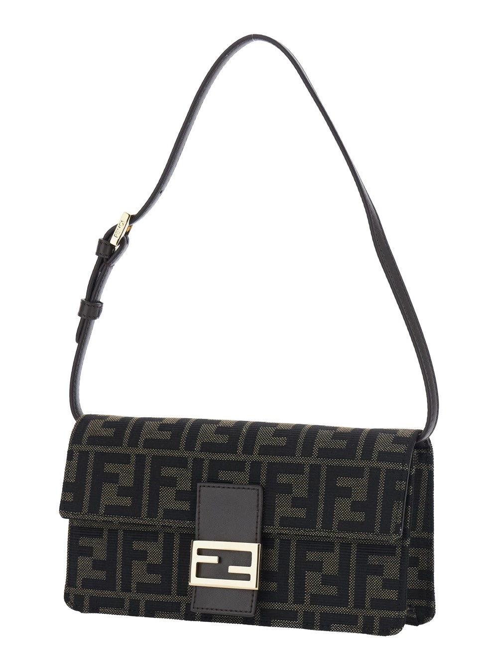 Fendi Borsa a tracolla con tracolla in pelle e tracolla a catena in tessuto FF marrone donna, view 2