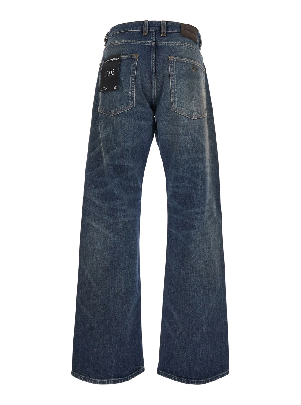 Emporio Armani Jeans a cinque tasche con patch logo sul retro in denim blu uomo, view 2