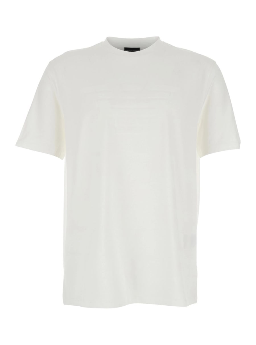 Emporio Armani T-Shirt Girocollo 'Emporio Armani' con Ricamo Logo sul Fronte in Cotone Bianco Uomo