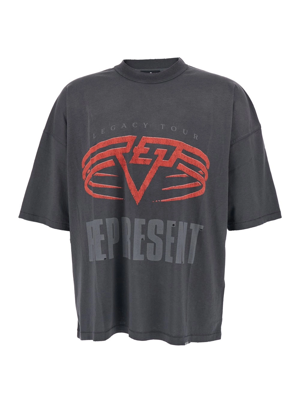 Represent T-Shirt Girocollo con Maxi Stamoa Logo su Fronte e Retro in Misto Cotone Grigia Uomo