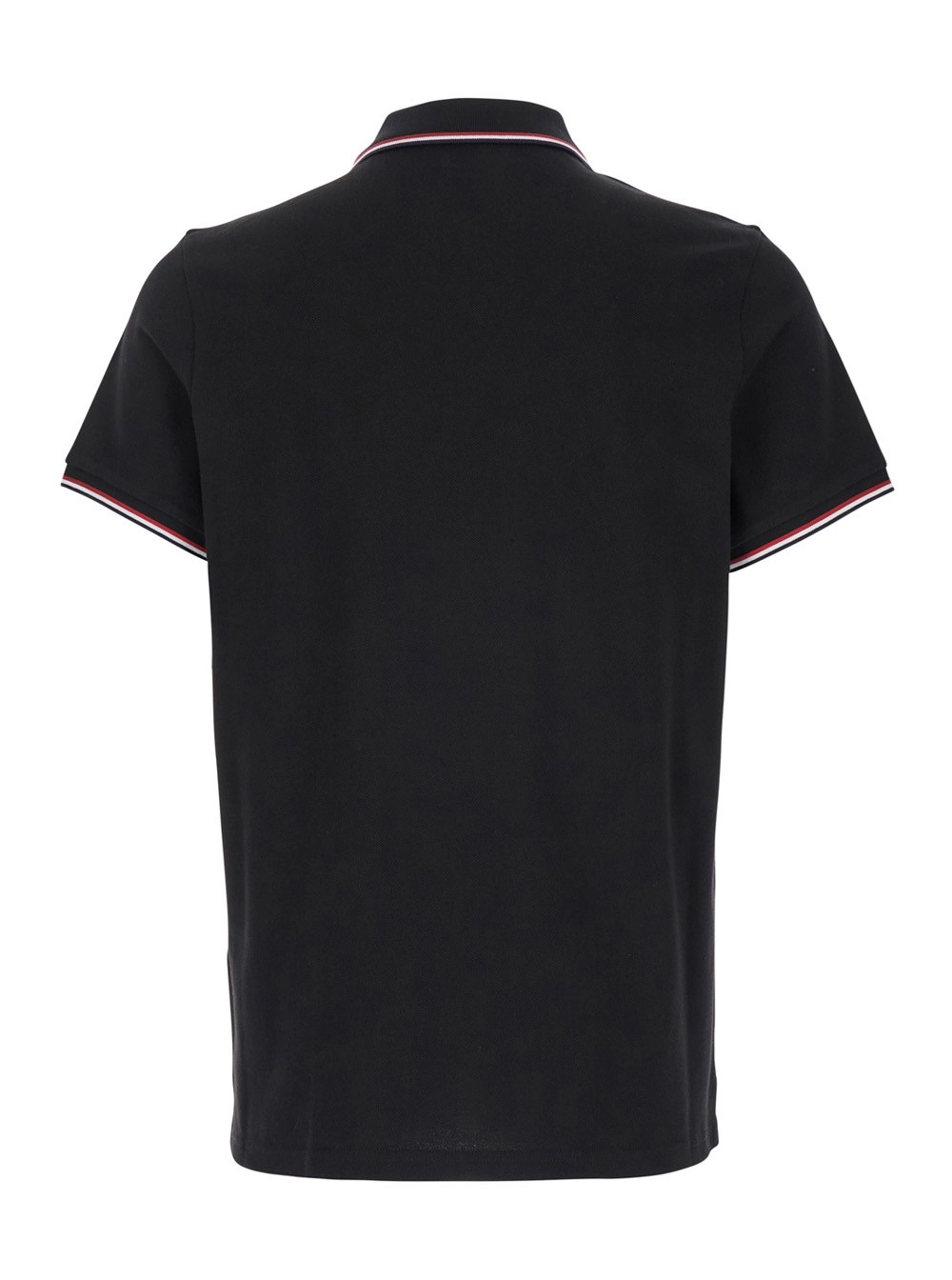 Moncler Polo Nera in Cotone Piquet con Patch Logo Uomo Moncler, view 2