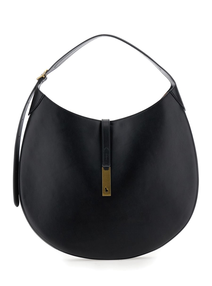 Polo Ralph Lauren Borsa a Spalla con Dettaglio Logo in Pelle Liscia Nera Donna
