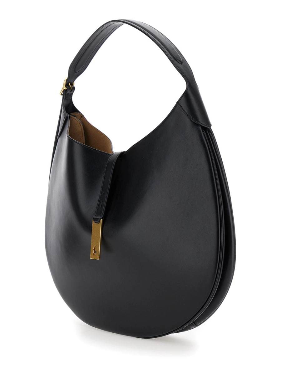 Polo Ralph Lauren Borsa a Spalla con Dettaglio Logo in Pelle Liscia Nera Donna, view 2