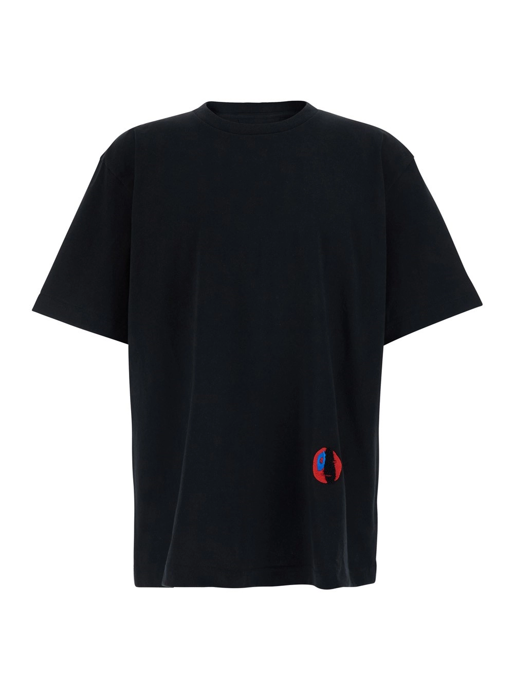 Bottega Veneta T-Shirt Girocollo con Ricamo sul Fronte in Cotone Nera Uomo