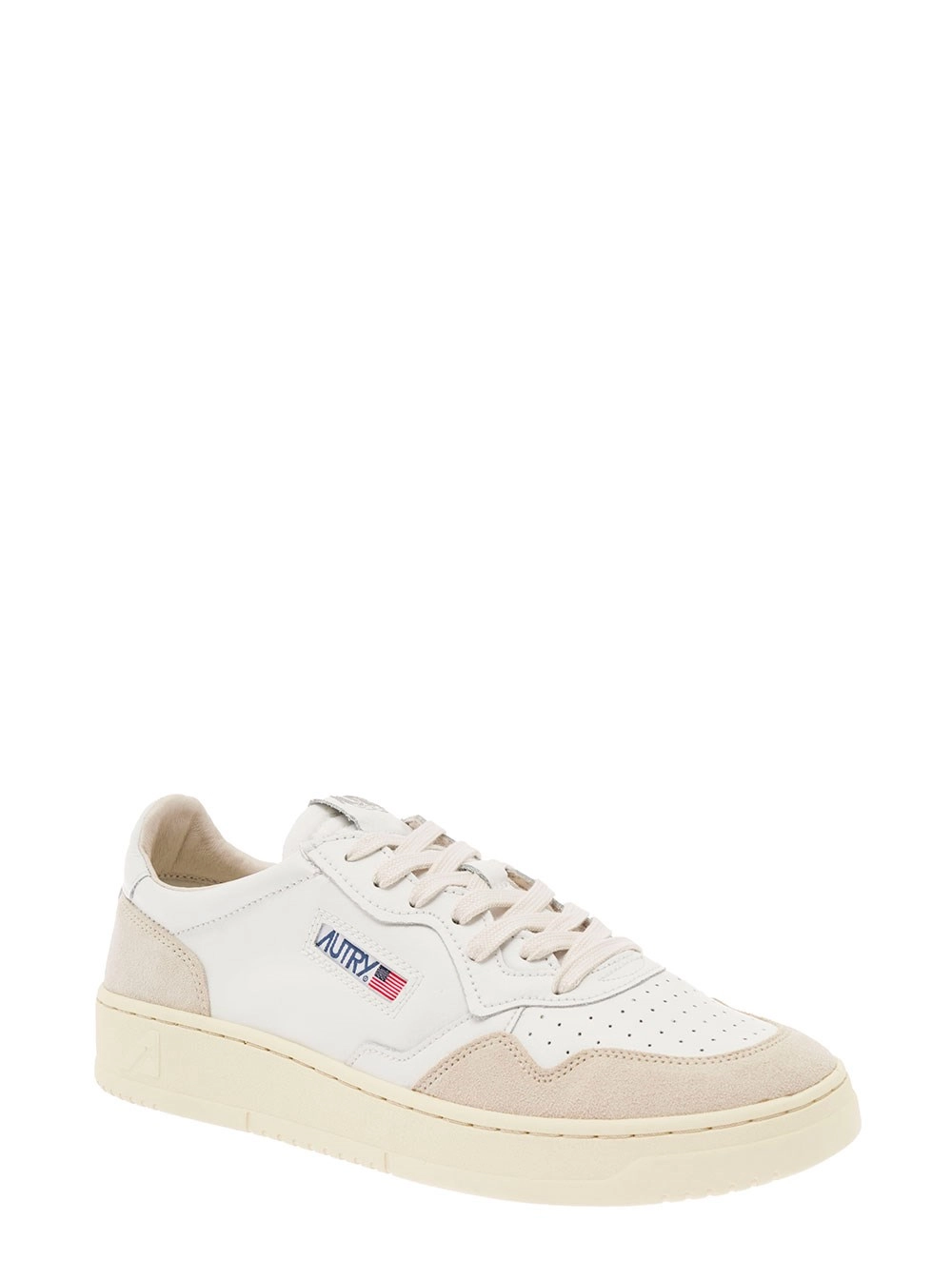 Autry Sneaker Low Top 'Medalist' con Dettagli in Suede Beige in Pelle Bianca Uomo, view 2