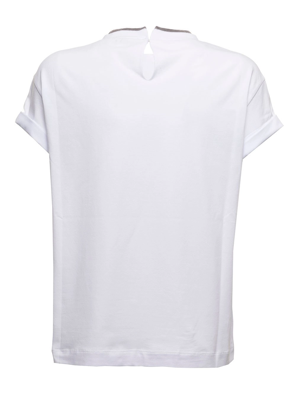 Brunello Cucinelli T-Shirt Bianca di Cotone con Girocollo in Monile Brunello Cucinelli Donna, view 2