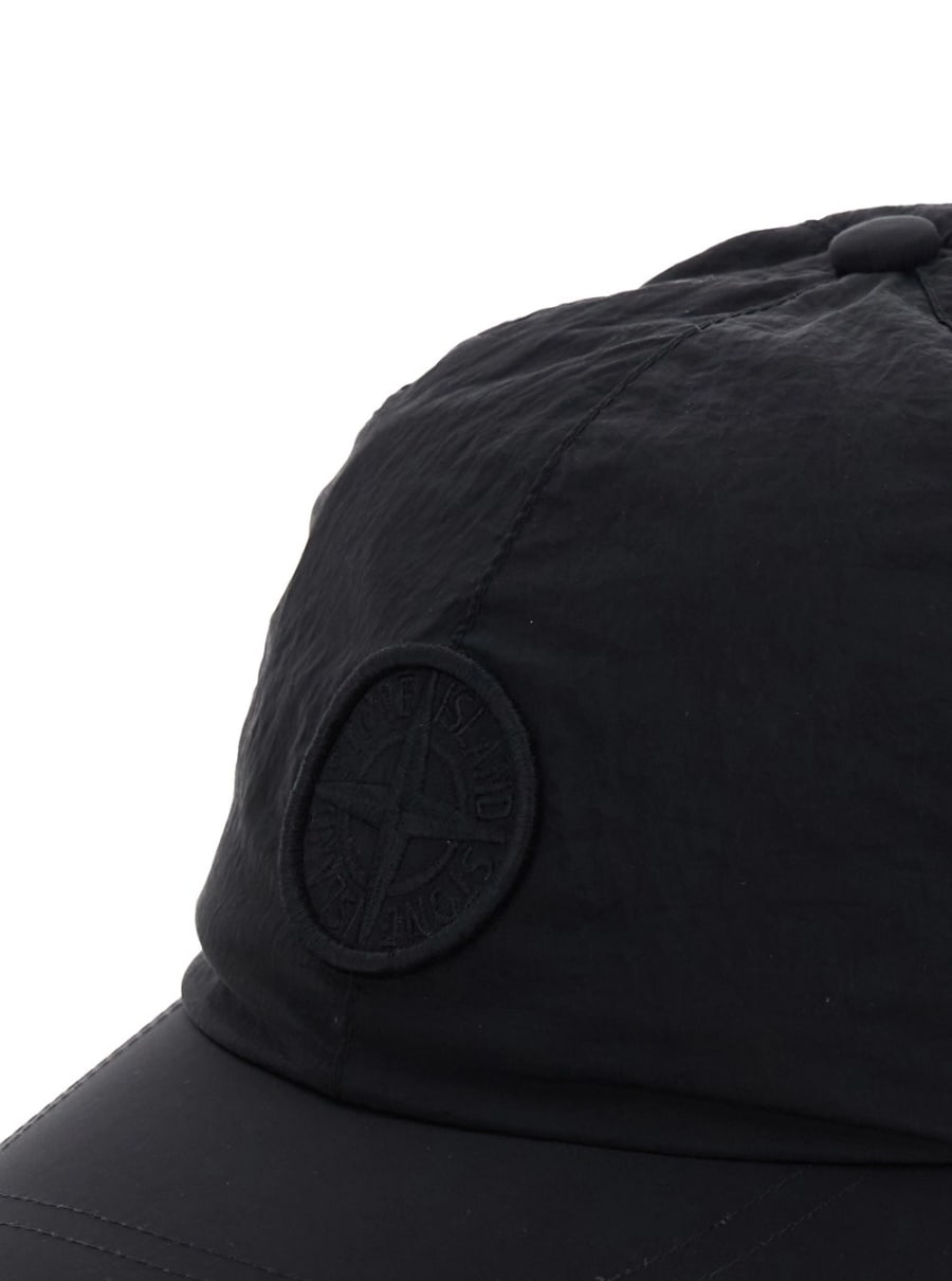 Stone island kids Cappello da Baseball con Patch Logo Tono su Tono in Nylon Nero Bambino, view 3