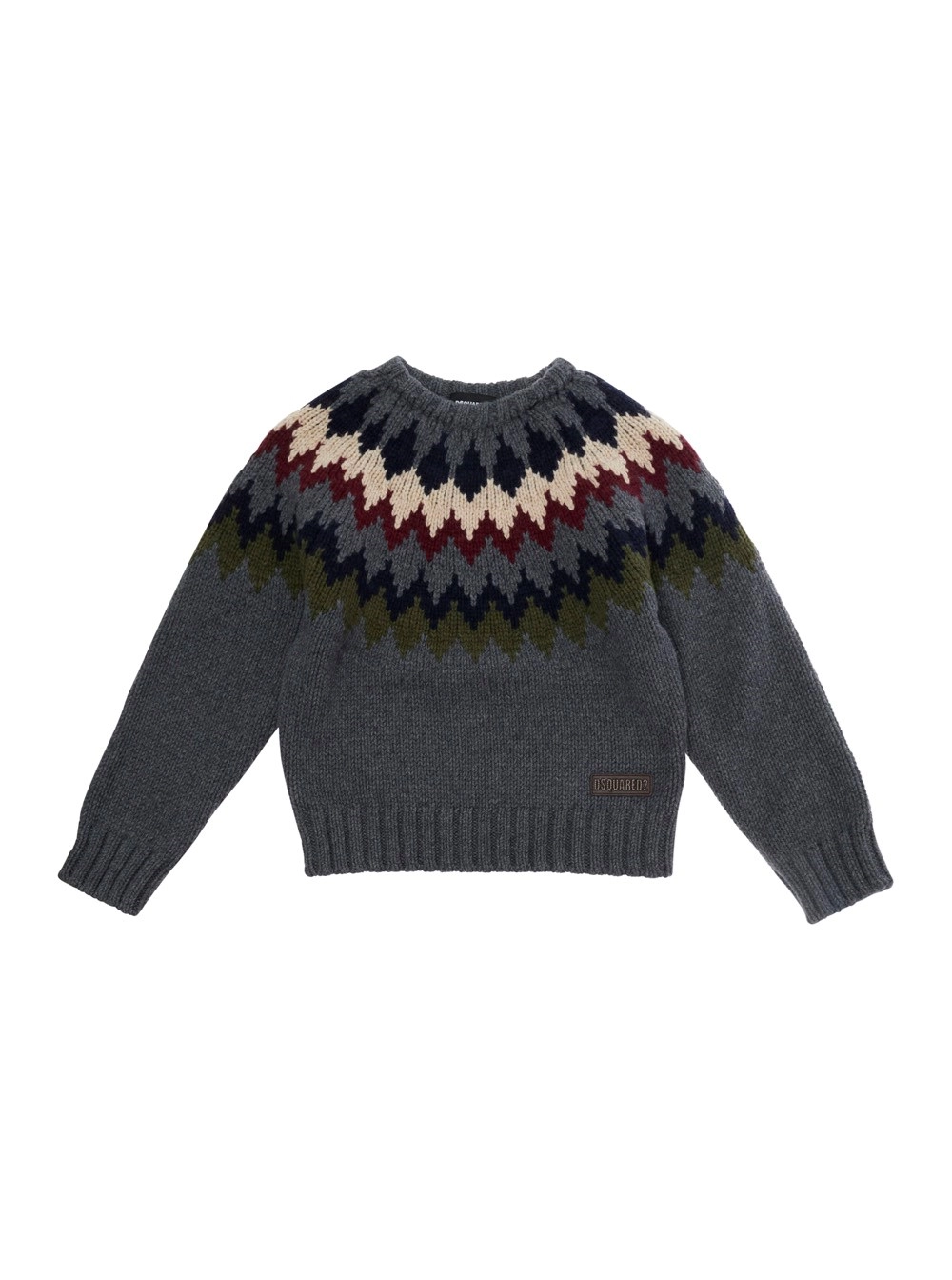 Dsquared2 kids Maglione girocollo con ricamo geometrico in misto lana grigio bambino
