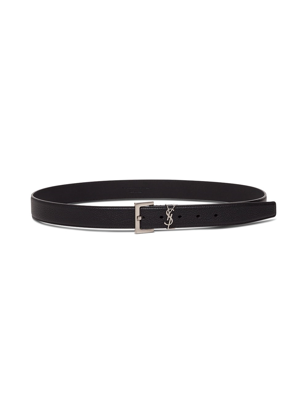 Saint Laurent Cintura in Pelle Nera e Fibbia Logo Uomo Saint Laurent