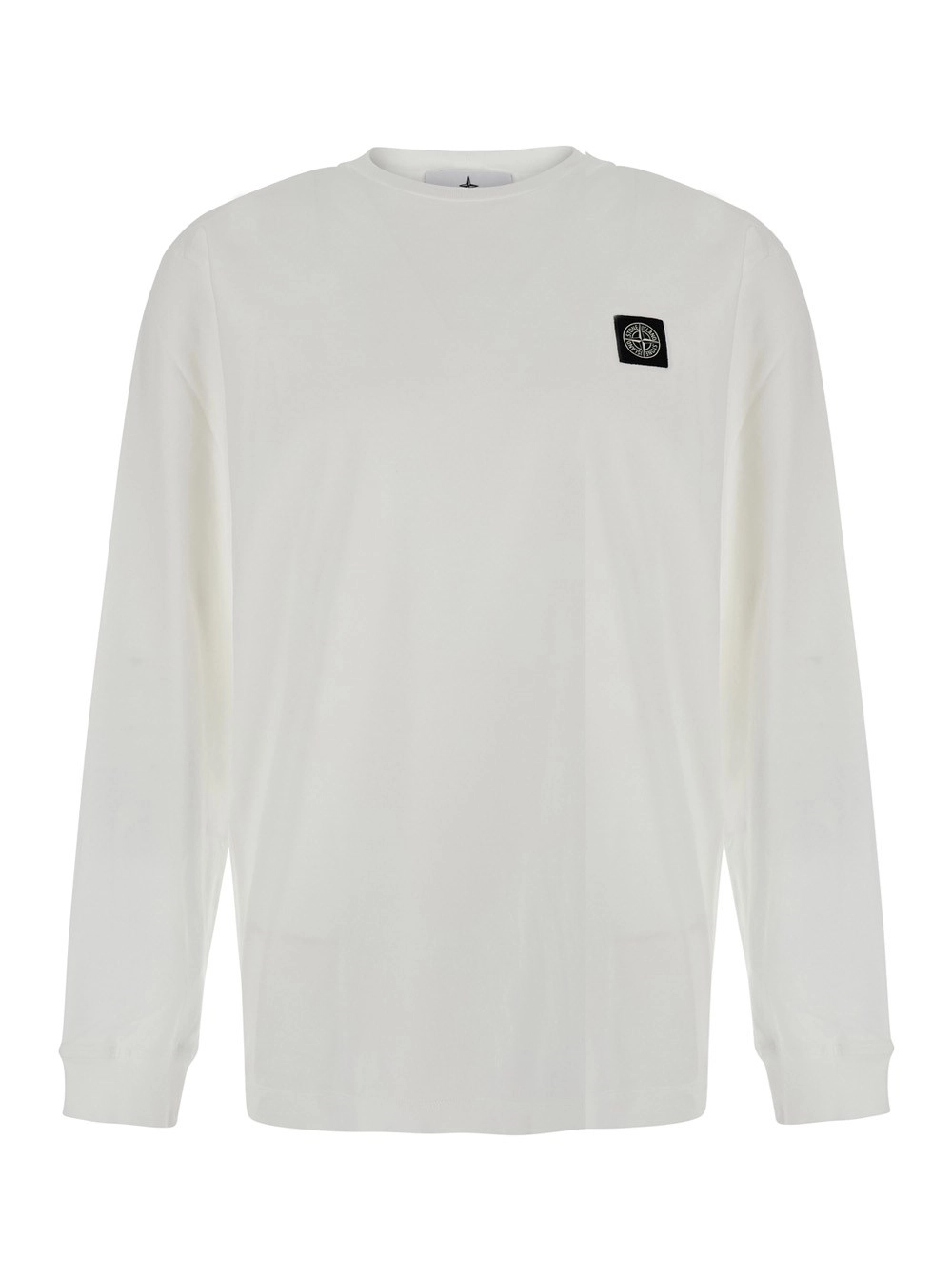 Stone Island Tshirt girocollo con patch logo sul fronte in cotone bianca uomo