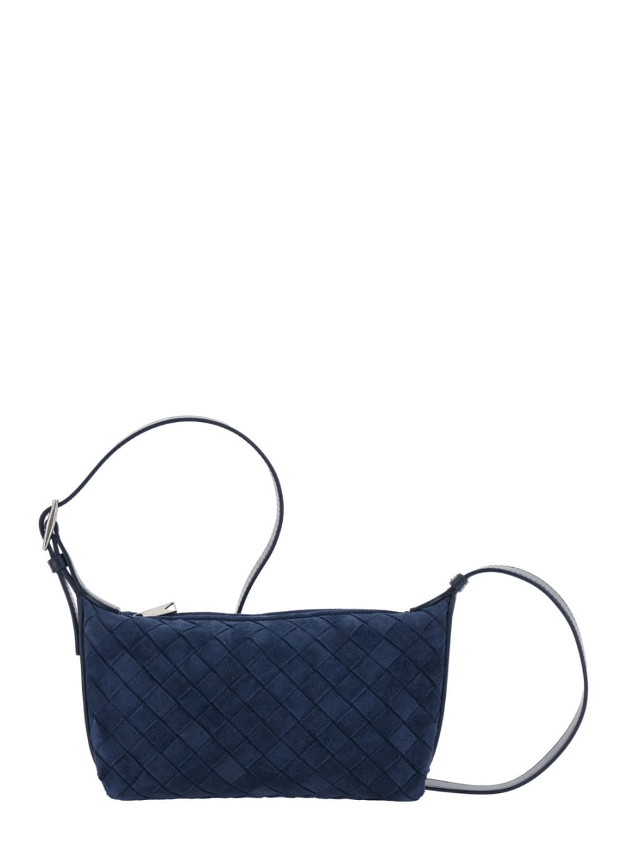Bottega Veneta Borsa a Tracolla con Tracolla Regolabile e Motivo Intrecciato in Pelle Scamosciata Blu Uomo