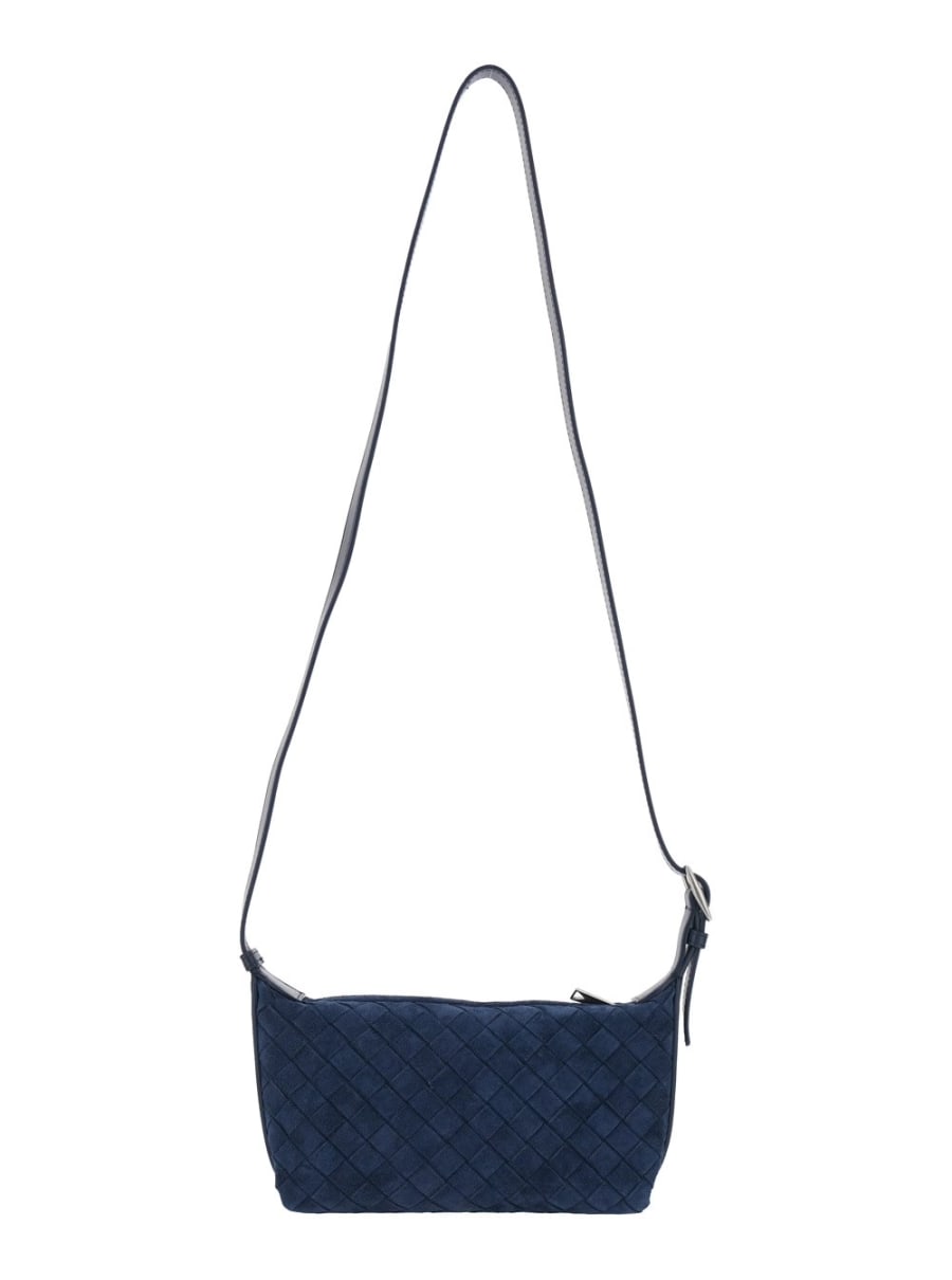 Bottega Veneta Borsa a Tracolla con Tracolla Regolabile e Motivo Intrecciato in Pelle Scamosciata Blu Uomo, view 3