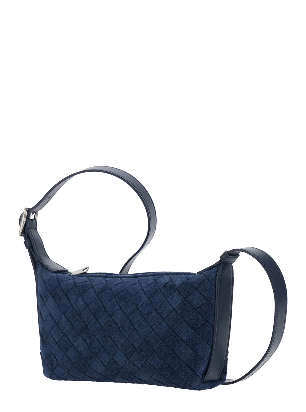 Bottega Veneta Borsa a Tracolla con Tracolla Regolabile e Motivo Intrecciato in Pelle Scamosciata Blu Uomo, view 2