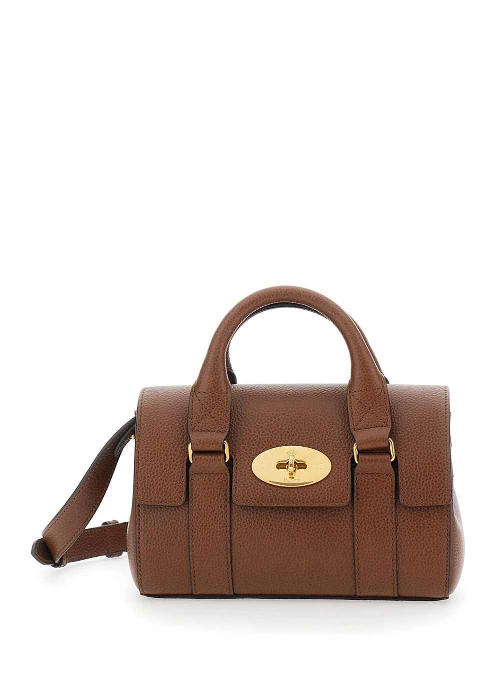 Mulberry Borsa a Mano 'Bayswater Mini' con Chiusura a Girello in Pelle Martellata Marrone Donna
