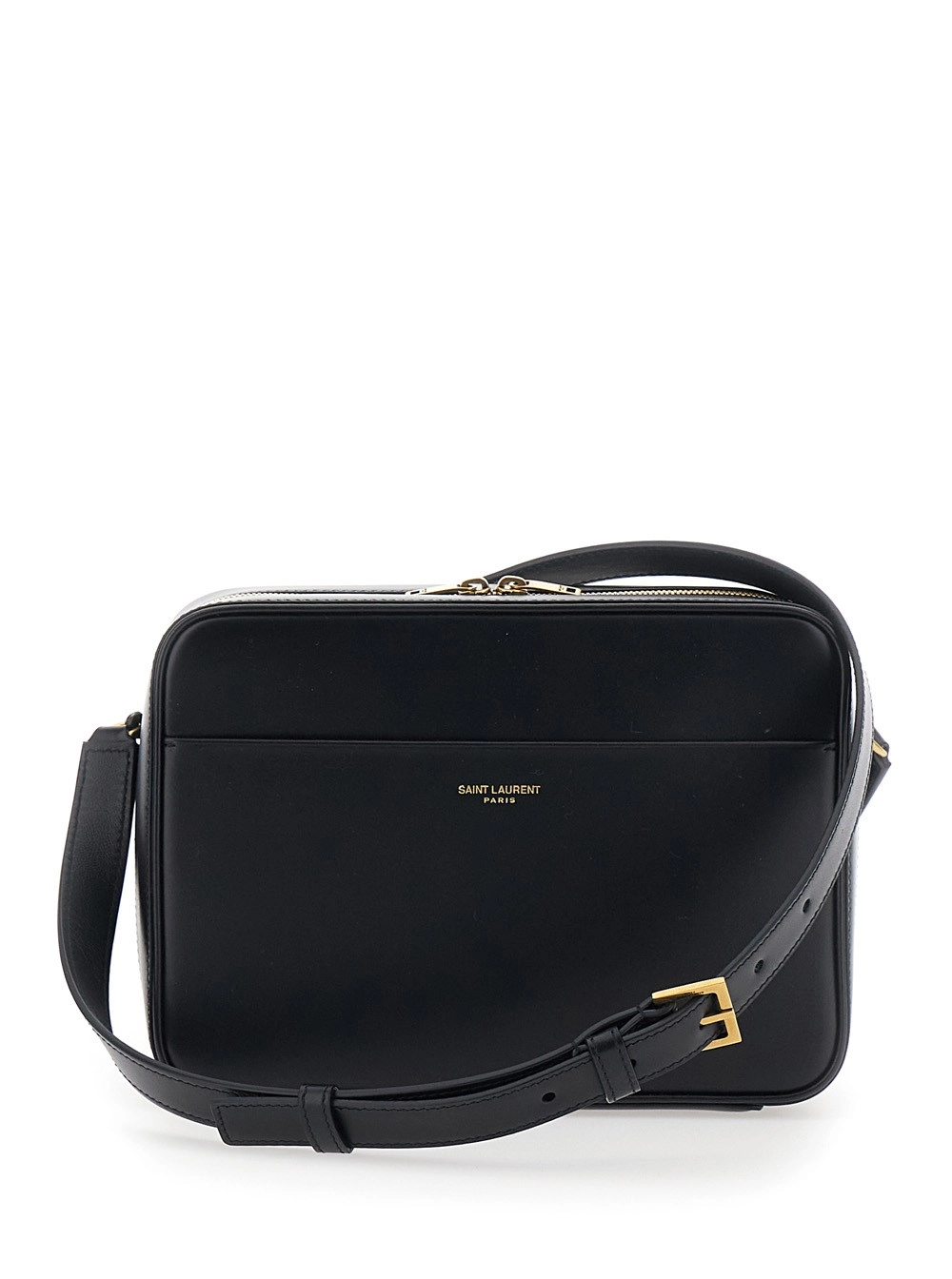 Saint Laurent Borsa a Tracolla con Tracolla Regolabile e Removibile e Logo Lettering sul Fronte in Pelle Liscia Nera Uomo