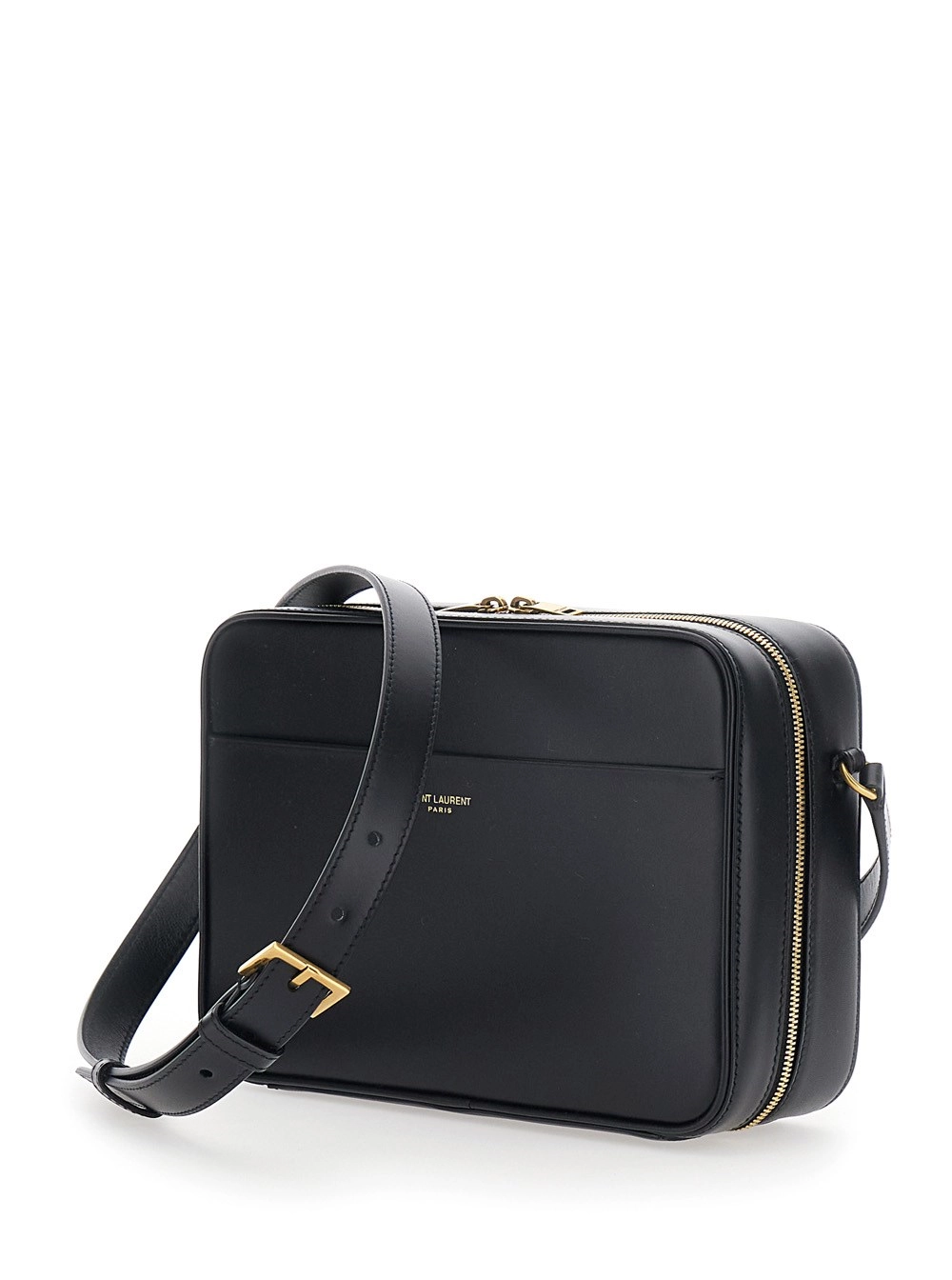Saint Laurent Borsa a Tracolla con Tracolla Regolabile e Removibile e Logo Lettering sul Fronte in Pelle Liscia Nera Uomo, view 2