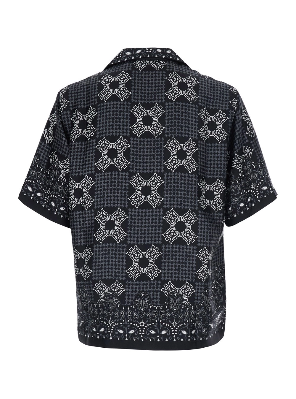 Amiri Camicia Bowling con Colletto alla Cubana e Stampa Geometrica All-Over in Seta Nera Uomo, view 2