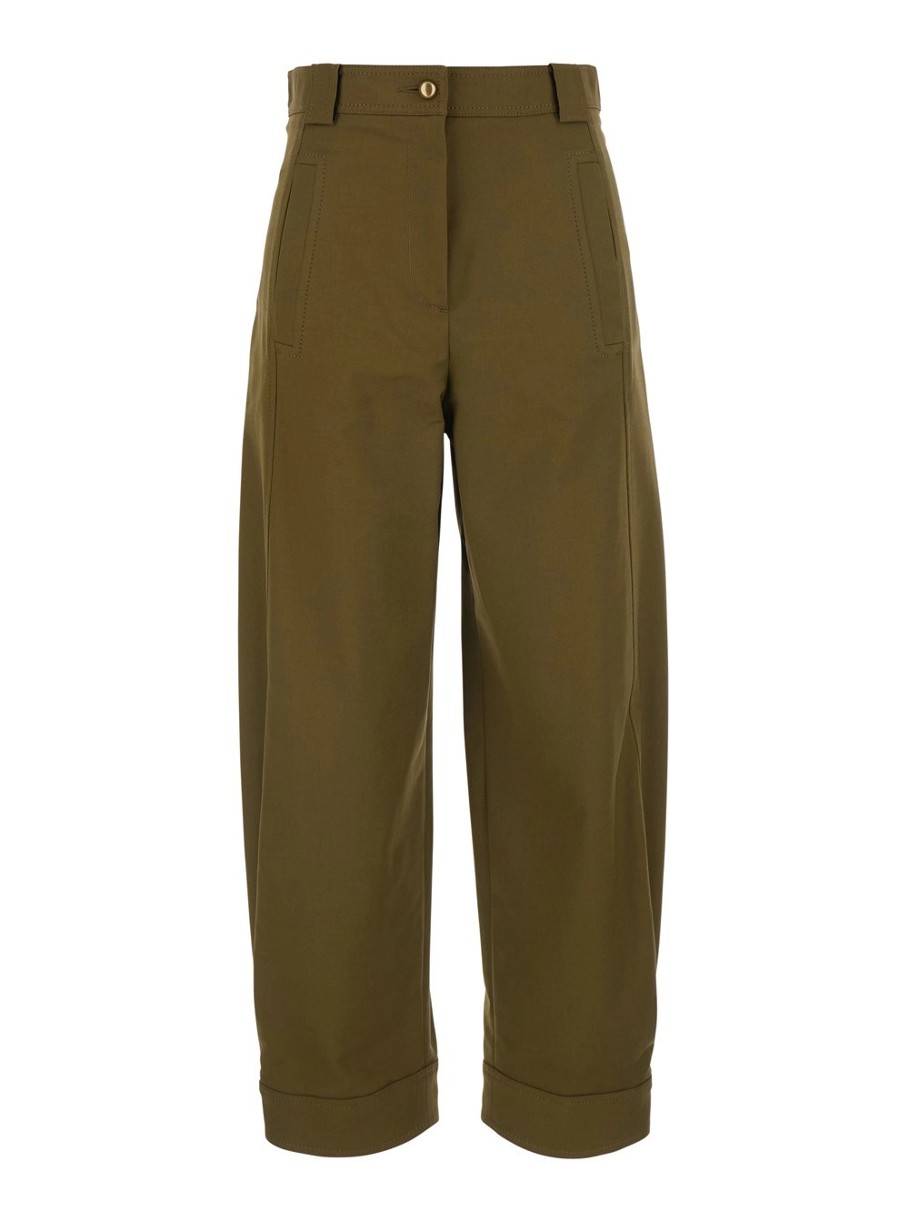 Max Mara Pantaloni 'Adorni' con Orlo con Bottone e Tasche a Filetto in Cotone Verdi Donna