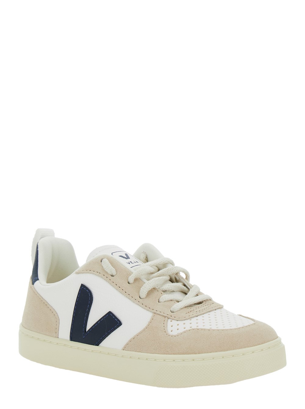 Veja kids Sneaker 'V-10' Con Inserti in Pelle Scamosciata Bianche in Ecopelle Bambino, view 2