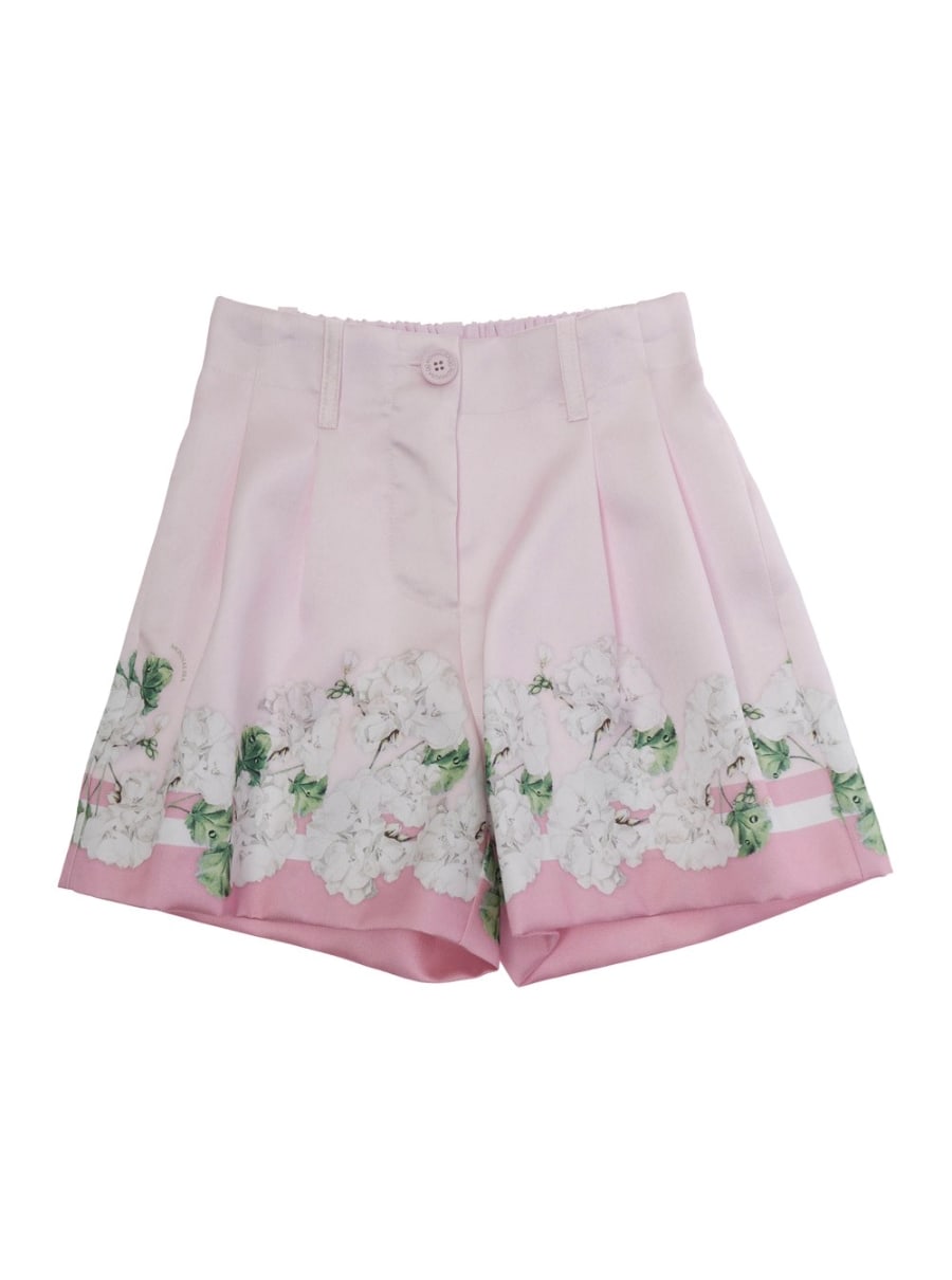 Monnalisa kids Bermuda con Motivo Floreale All-Over e Passanti per Cinture in Tessuto Rosa Bambina