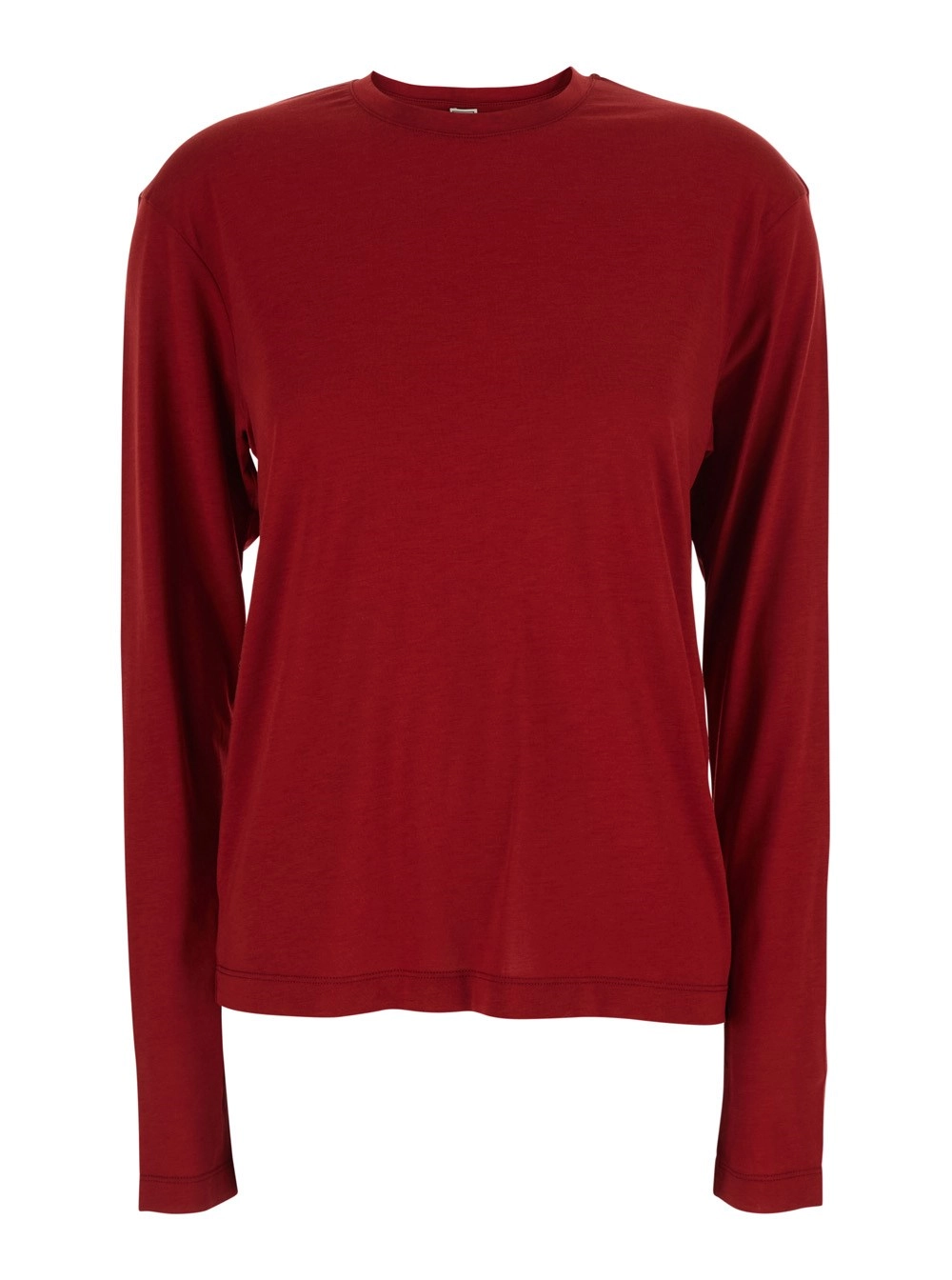Toteme T-Shirt Girocollo con Maniche Lunghe in Misto Cotone Rossa Donna