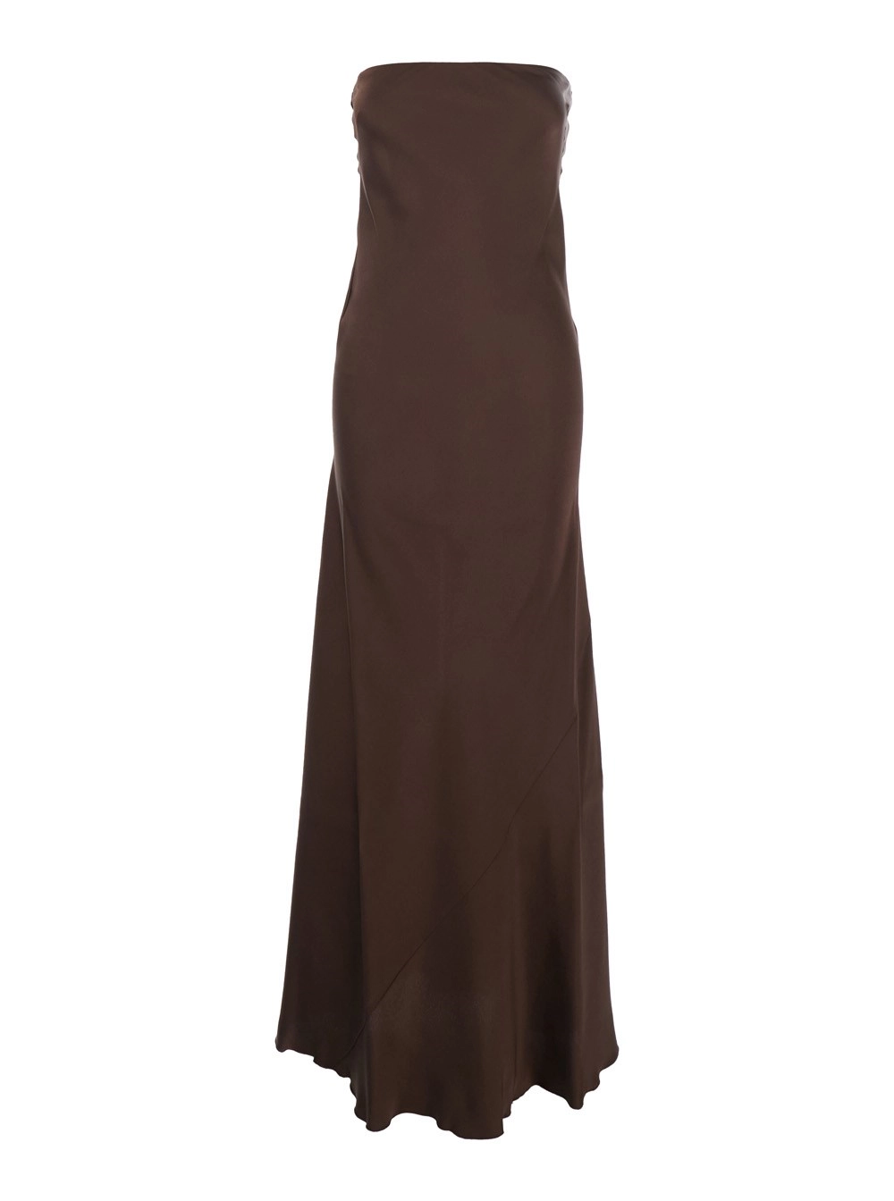 Forte_Forte Abito Lungo con Spalle Scoperte e Chiusura con Zip sul Retro in Misto Viscosa Marrone Donna