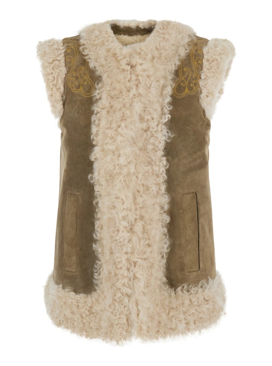 Etro Montone con maxi ricamo sul retro in pelliccia beige per donna